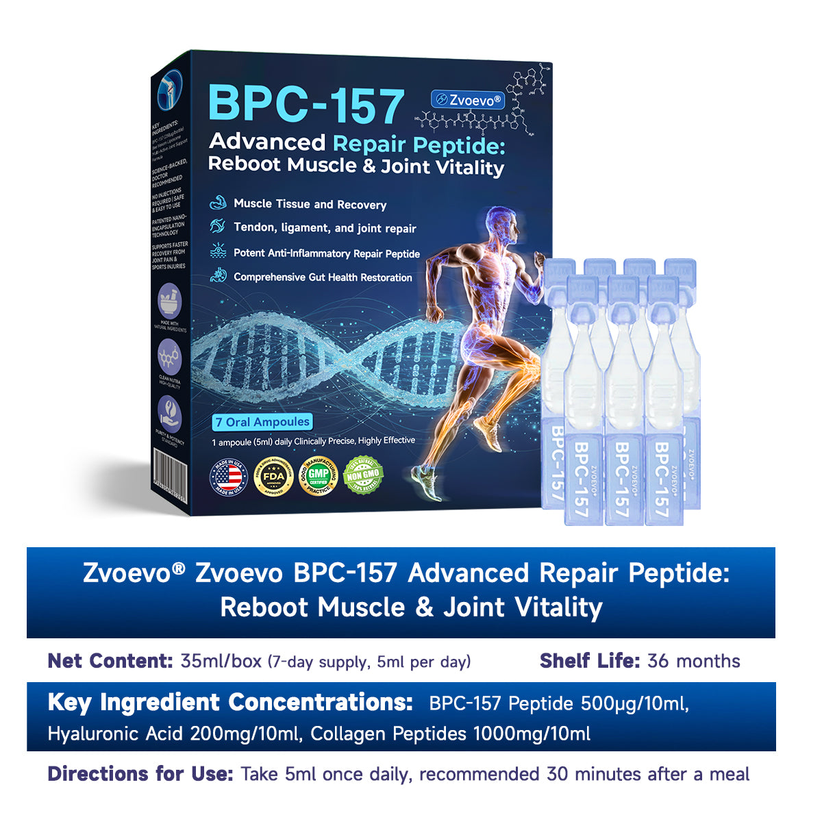 Zvoevo® BPC-157 Stabilized-Peptide Body Recovery Oral Liquid